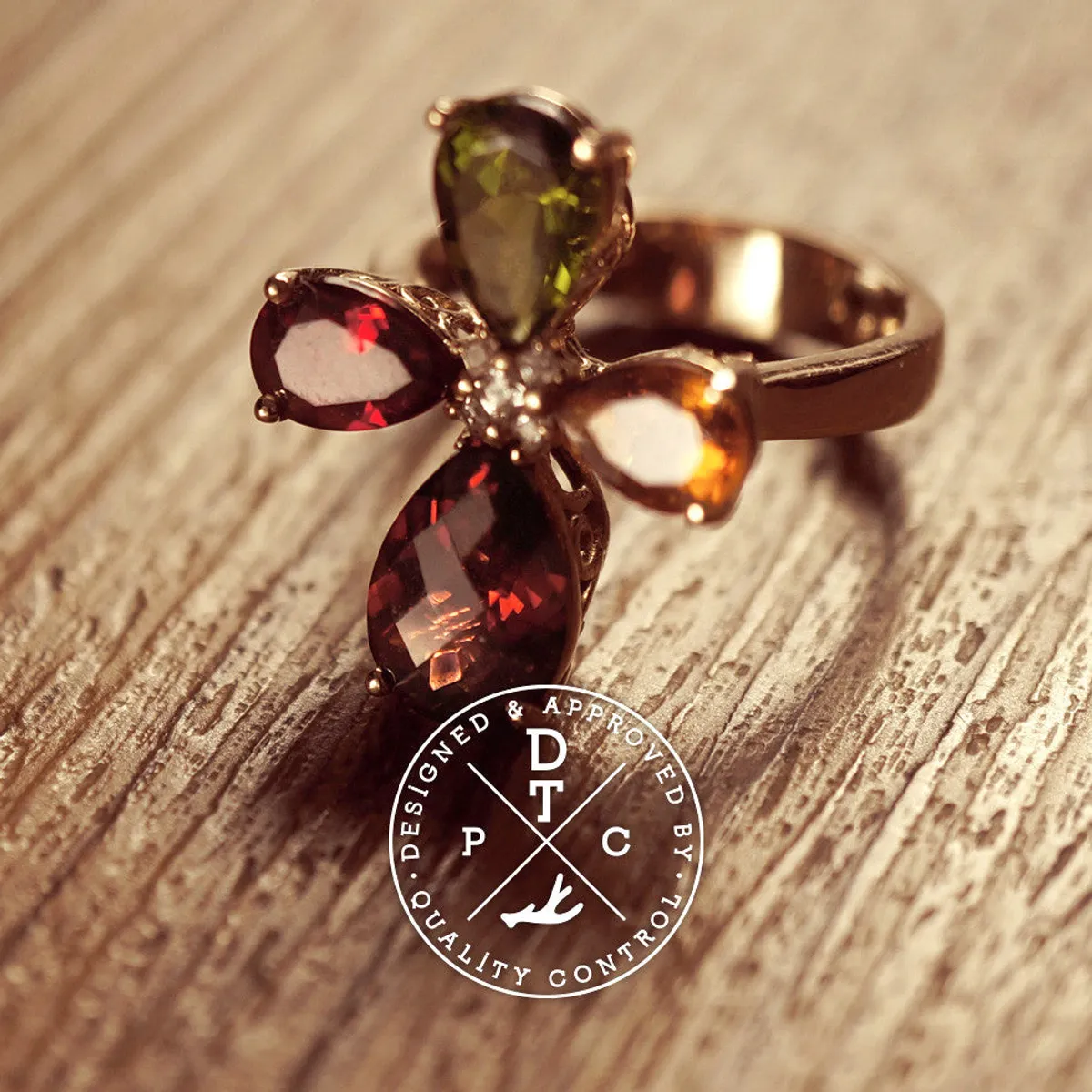 18k Rose Gold Ring with Precious Stones (Clover) — 2