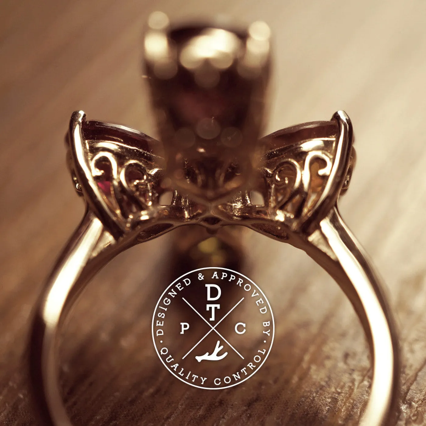 18k Rose Gold Ring with Precious Stones (Clover) — view 4