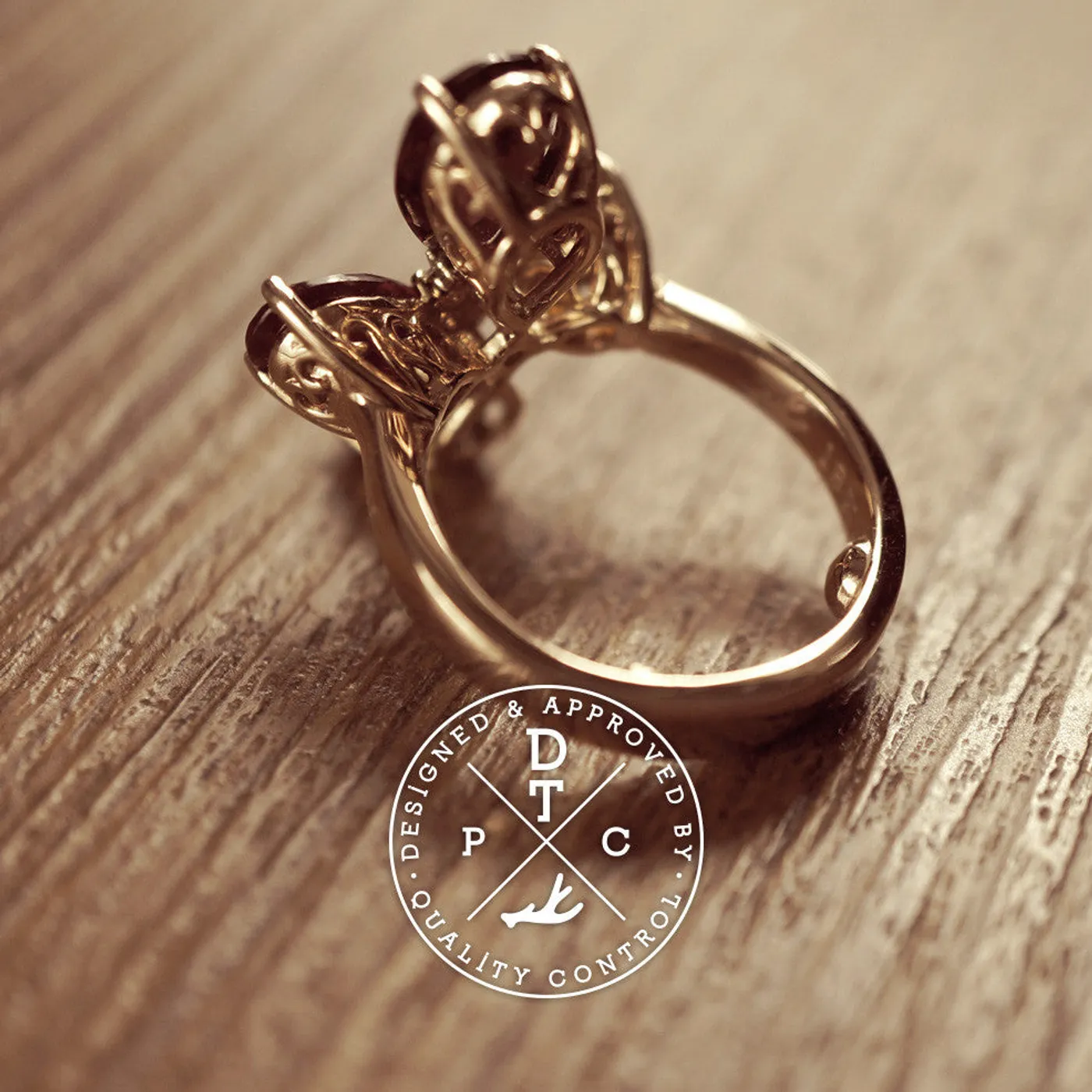 18k Rose Gold Ring with Precious Stones (Clover) — view 8
