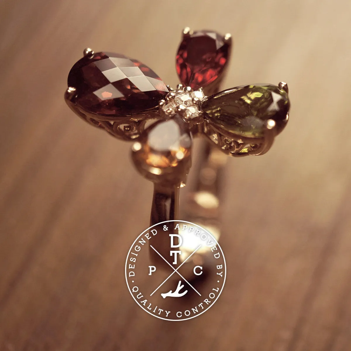 18k Rose Gold Ring with Precious Stones (Clover) — 9