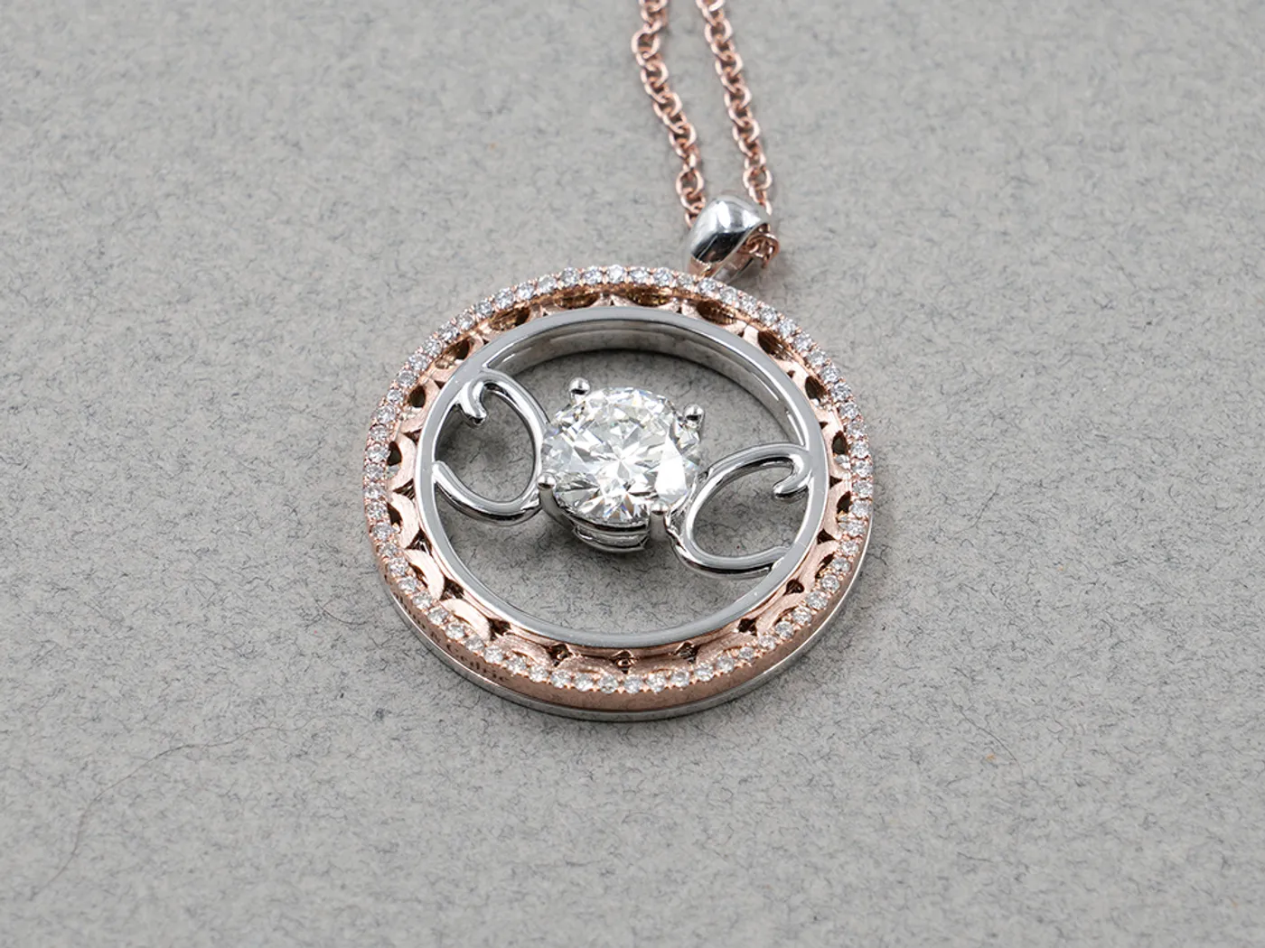 18k White & Rose Gold Diamond Pendant with Necklace — view 8