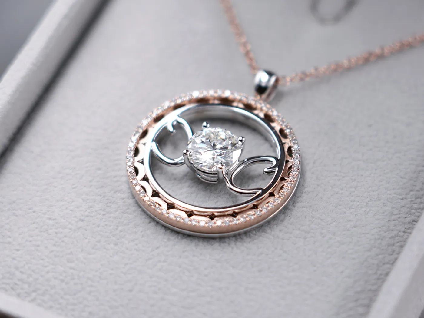 18k White & Rose Gold Diamond Pendant with Necklace — view 4