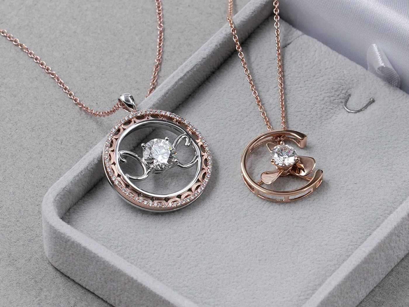 18k White & Rose Gold Diamond Pendant with Necklace — view 2