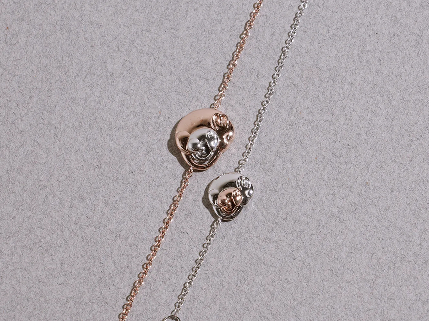 18k White & Rose Gold Bracelet Set (Mother & Daughter Mouse Set) — view 2