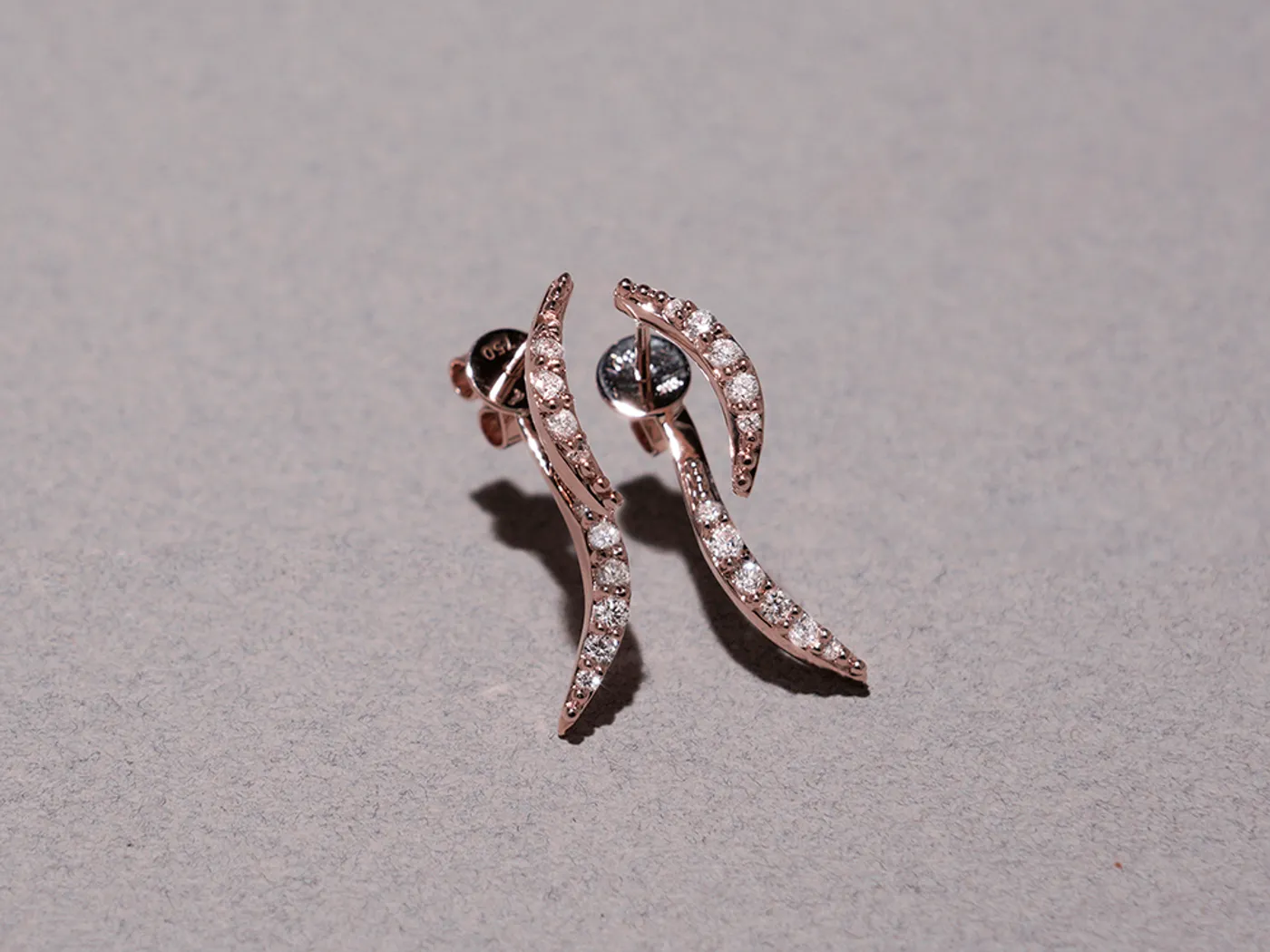 18k Rose Gold Diamond Earrings (waves) — view 2