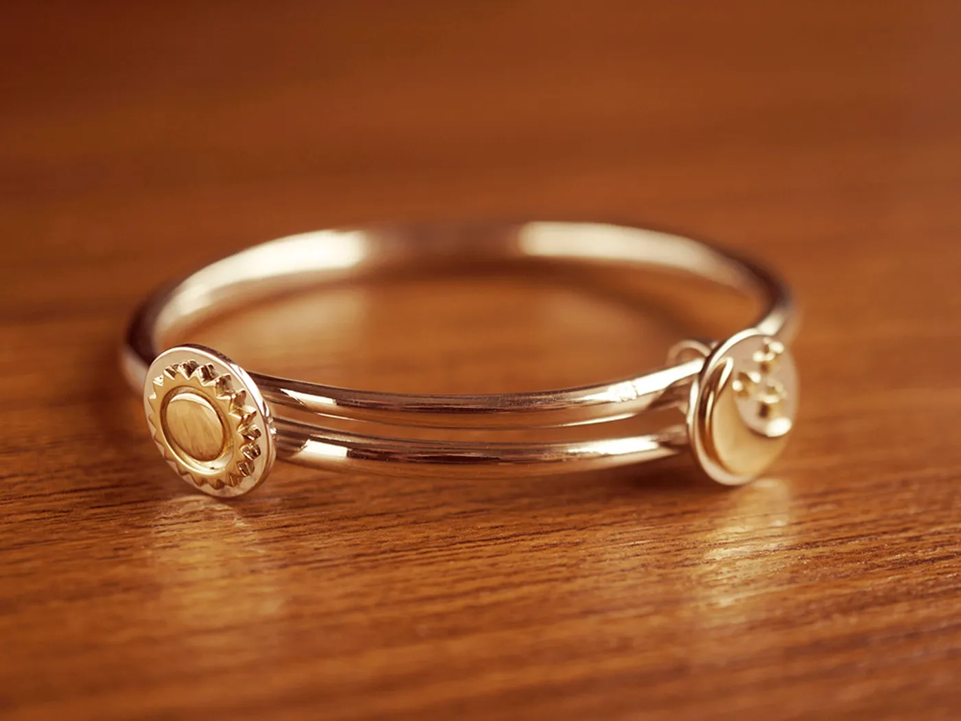 18k Yellow Gold & 925 Silver Baby Bangle (Sun&Moon) — view 4