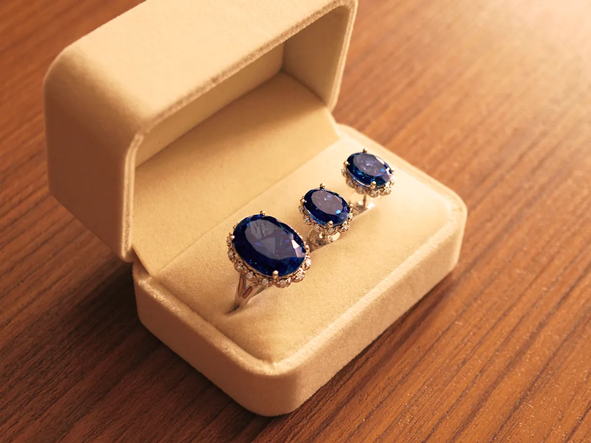 18k White Gold Earrings & Ring Set(Sapphire) — 4