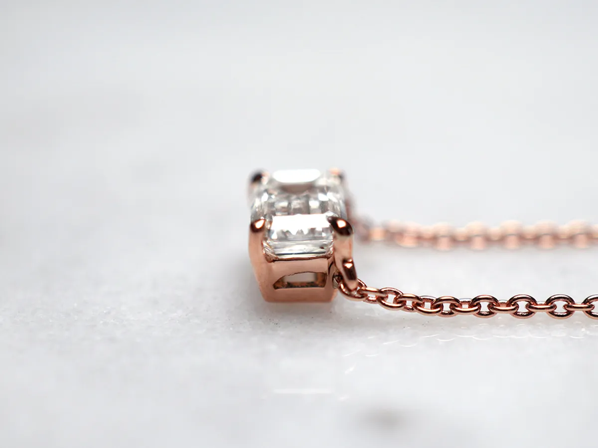 18k Rose Gold Diamond Necklace with GIA (Emerald shape) — 1