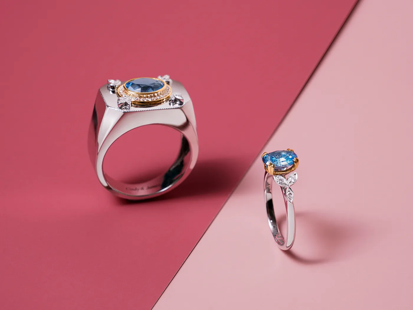 14k White Gold Wedding Band (blue stone) — view 5