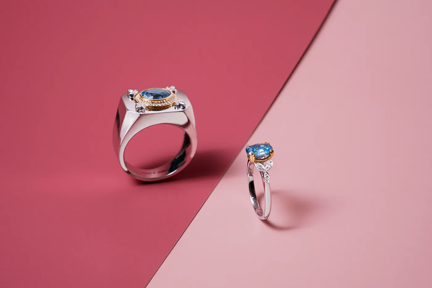 14k White Gold Wedding Band (blue stone) — view 4