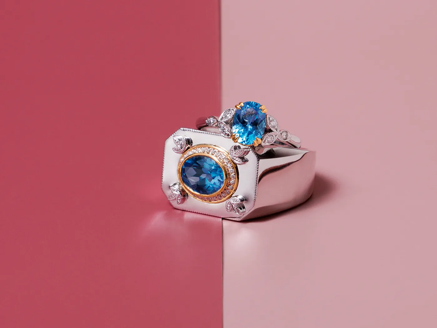 14k White Gold Wedding Band (blue stone) — view 3