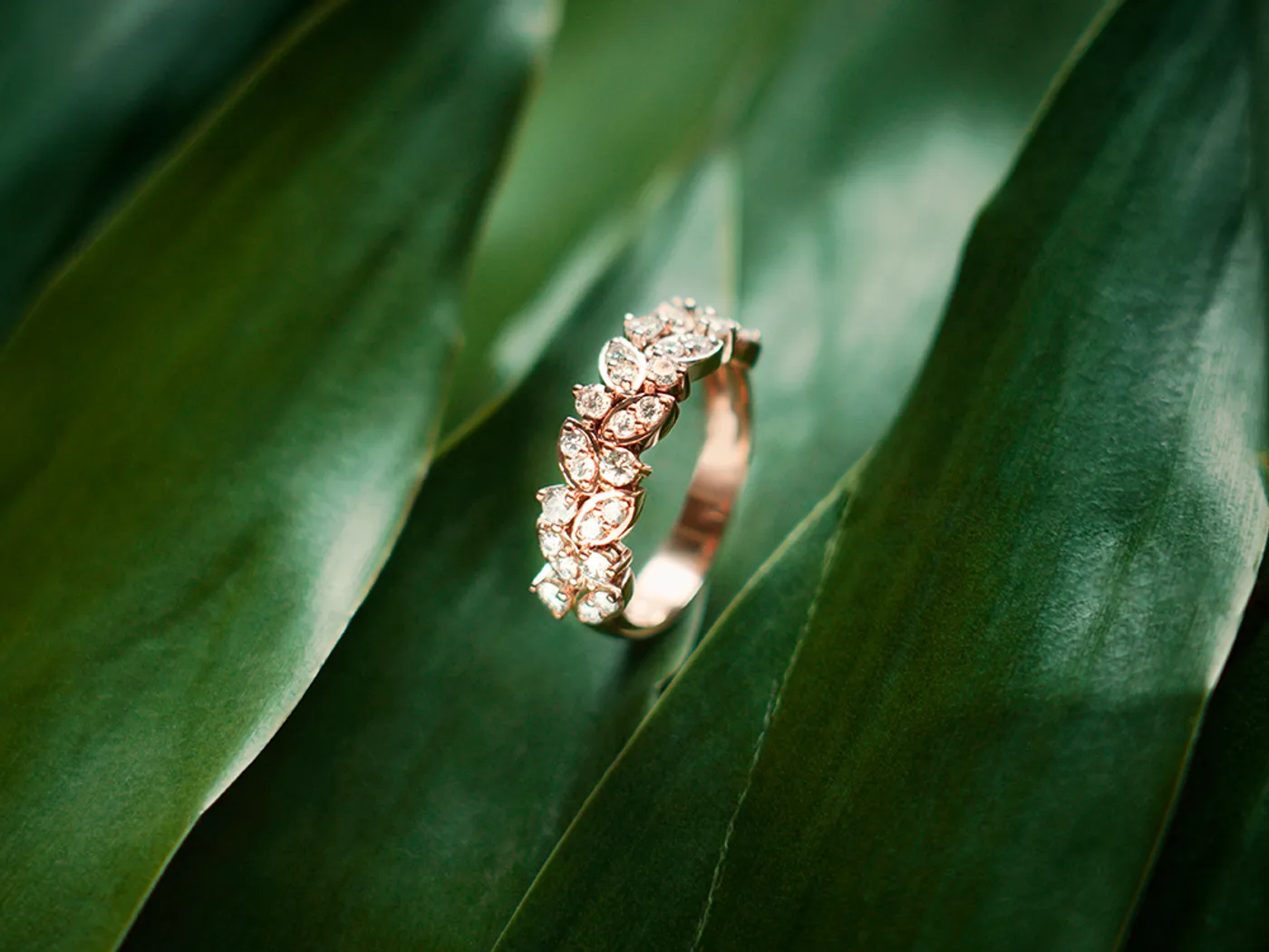 14k Rose Gold Diamond Ring (Leafs) — view 9