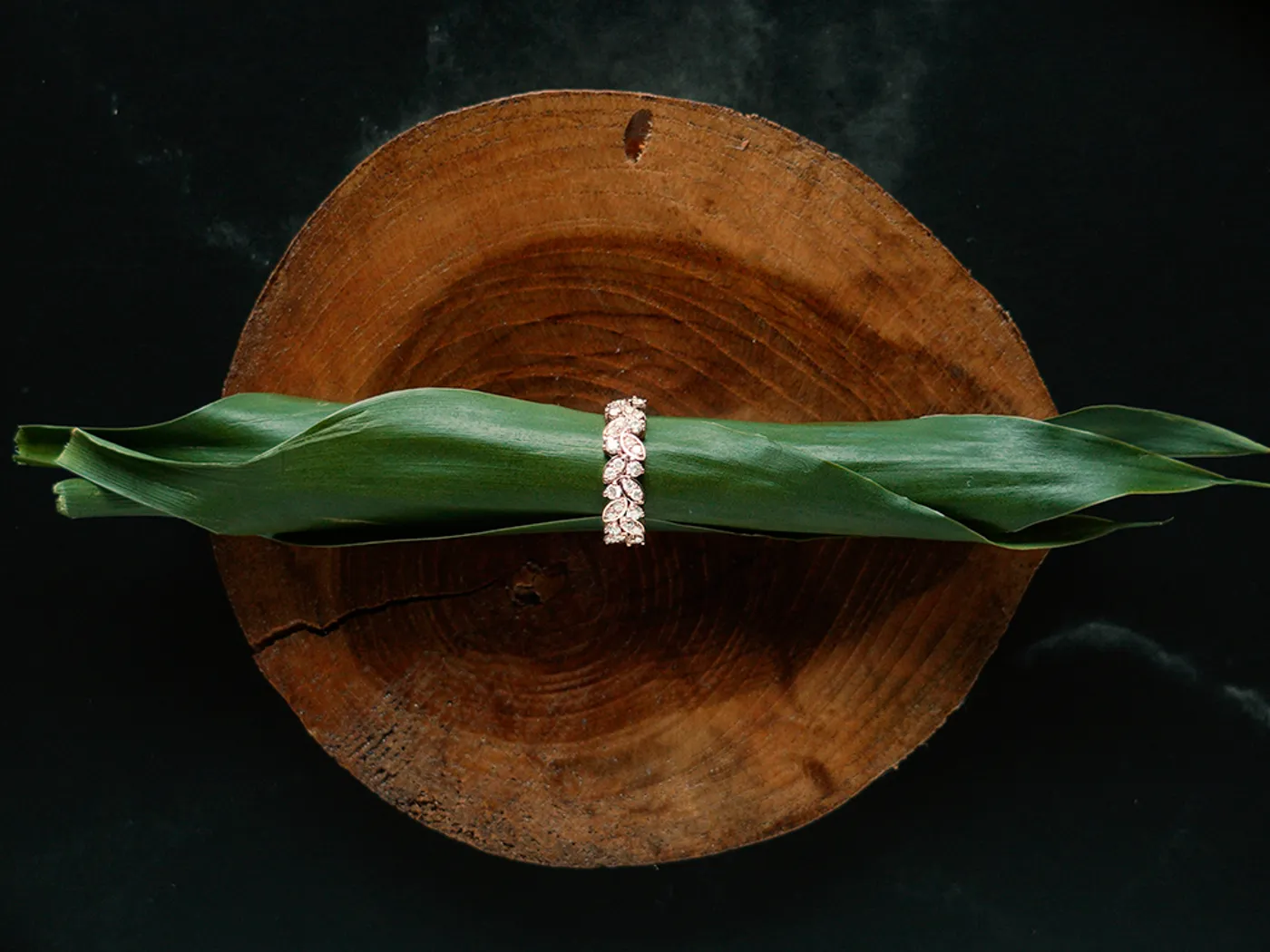 14k Rose Gold Diamond Ring (Leafs) — view 8