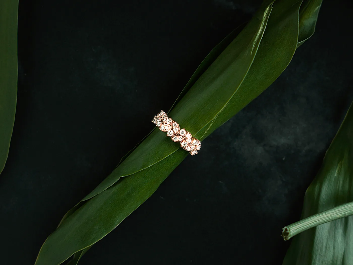 14k Rose Gold Diamond Ring (Leafs) — view 5