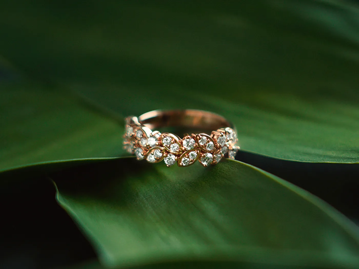 14k Rose Gold Diamond Ring (Leafs) — view 3