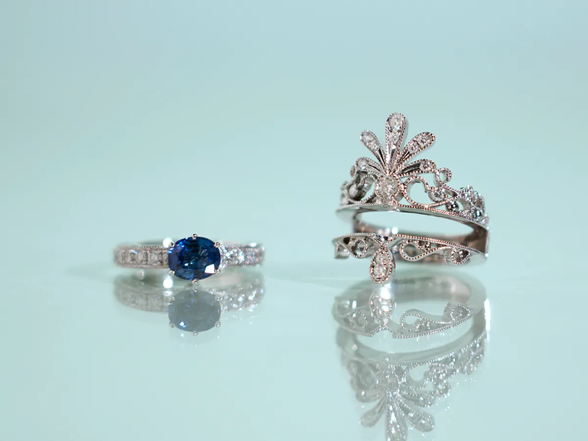 18k White Gold Sapphire Diamond Ring Set (Belgium Style) — 5